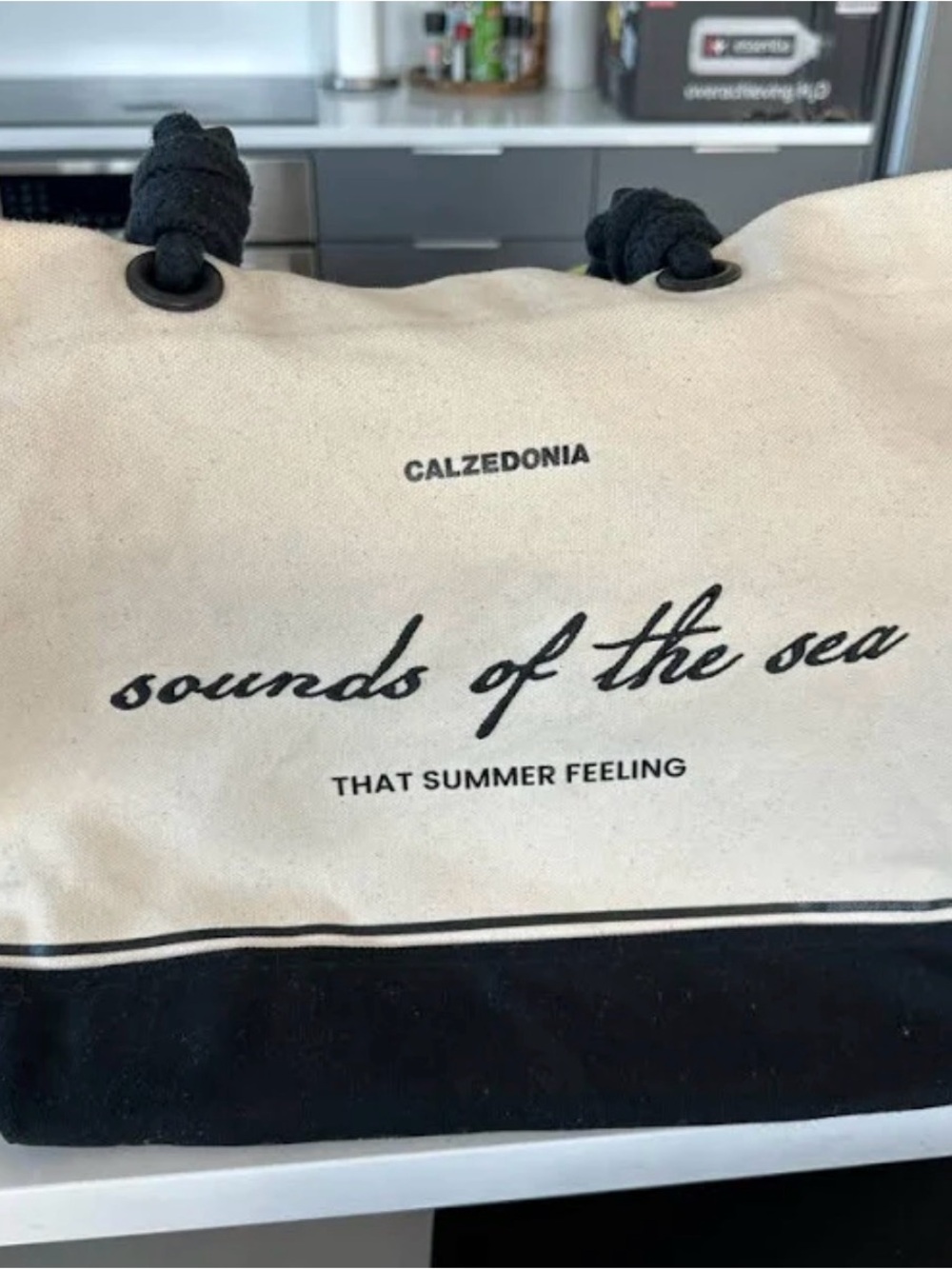 Calzedonia 'Sounds of the Sea' Canvas Tote Bag in Cream and Black